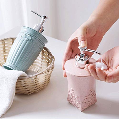 Seifenspender, Seifenspender for die Arbeitsplatte, kreativer Einhandseifenspender und Schwammbehälter, leere Shampooflasche, geschnitzter 13,5-Unzen-Duschgel-Seifenspender(Pink,Round) von ZHURDFT