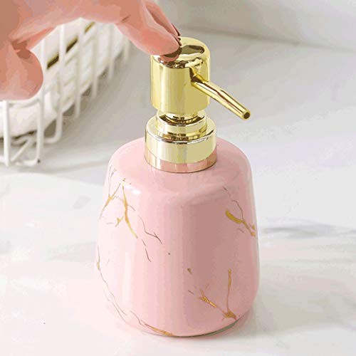 Seifenspender, Seifenspender for die Arbeitsplatte, mit Marmorstruktur, Lotion-Pumpflaschen aus Keramik, Lotionbehälter, nachfüllbare Flüssigseife(Pink) von ZHURDFT
