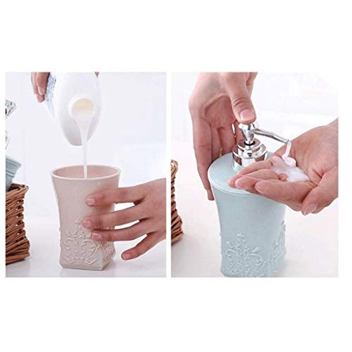 Seifenspender, Seifenspender for die Arbeitsplatte, nachfüllbarer, runde, quadratische Seifenpumpflasche for Badezimmer, Waschtisch, 13,5 oz(Square Blue+square Pink) von ZHURDFT