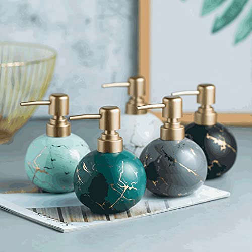 Seifenspender, Seifenspender for die Arbeitsplatte, runder mit Kugel, Seifenpumpe aus Keramik Marmormuster, nachfüllbare Lotionsflasche, Duschpumpe, 304 ml(Green) von ZHURDFT