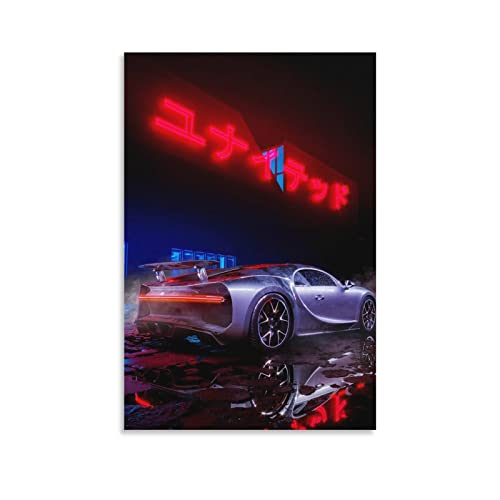 ZHUTOU Auto-Poster, Schwarz, Bugatti Chiron 2020, Poster, dekoratives Gemälde, Leinwand, Wandkunst, Wohnzimmer, Poster, Schlafzimmer, Gemälde, 40 x 60 cm von ZHUTOU