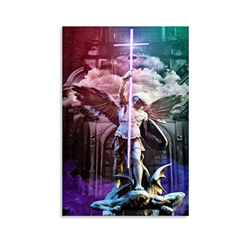 ZHUTOU Skulptur des Erzengel Michael Defeating Satan Poster Dekorative Malerei Leinwand Wandkunst Wohnzimmer Poster Schlafzimmer Gemälde 40 x 60 cm von ZHUTOU