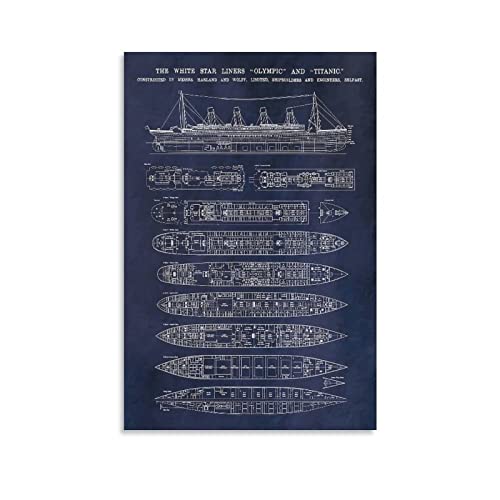 The Titanic Poster The Titanic Blueprint Poster Bild Druck Wandkunst Poster Gemälde Leinwand Poster Kunstwerke Raumästhetik 30 x 45 cm von ZHUYING