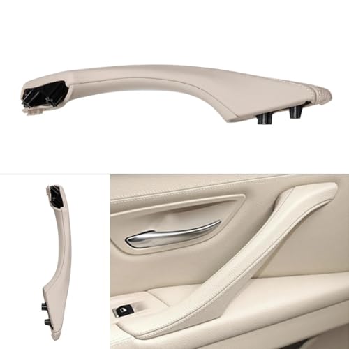 Auto-Innenraum-Türverkleidung, Zuggriff aus echtem Leder, vorne/hinten links, passend for BMW F10 F11 F18 5er 2010–2017(Off-white) von ZHUYRT