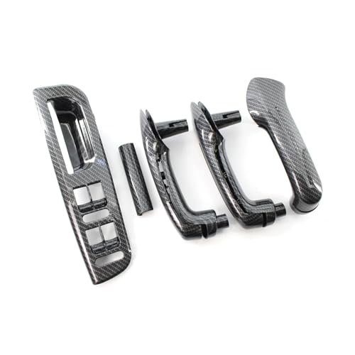 ZHUYRT Auto Carbon Grain Master Fenster Schalter Bedienfeld Trim Lünette + 3 Innentür Haltegriff Set/Passend for VW Jetta Golf MK4 1999-2004 von ZHUYRT
