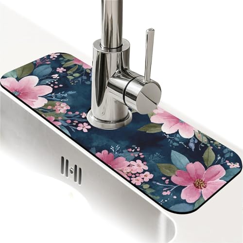 Spritzschutz für Küchenspüle, Aquarell-Blumen, 1 Wasserhahnmatte, Spülbecken-Gadgets, super saugfähig, schnell trocknende Matte, Tropffänger für Küche, Bad, Waschbeckenmatte, Geschirrabtropfmatte Spritzschutz für Küchenspüle, Aquarell-Blumen, 1 Wasserhahnmatte, Spülbecken-Gadgets, super saugfähig, schnell trocknende Matte, Tropffänger für Küche, Bad, Waschbeckenmatte, Geschirrabtropfmatte von ZHUZHISHAN