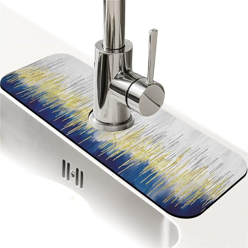 Spritzschutz für Küchenspüle, Blau und Gold, Graffiti-Wasserhahnmatte, Spülbecken-Gadgets, super saugfähig, schnell trocknende Matte, Tropfenfänger für Küche, Bad, Spülbeckenmatte von ZHUZHISHAN
