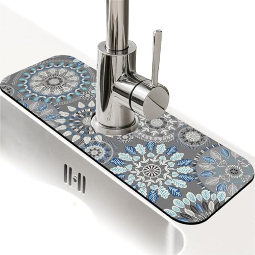 Spritzschutz für Küchenspüle, Bohemian-Blumen, Wasserhahnmatte, Spülbecken-Gadgets, super saugfähig, schnell trocknende Matte, Tropfenfänger für Küche, Bad, Spülbeckenmatte, Geschirr-Abtropfmatte Spritzschutz für Küchenspüle, Bohemian-Blumen, Wasserhahnmatte, Spülbecken-Gadgets, super saugfähig, schnell trocknende Matte, Tropfenfänger für Küche, Bad, Spülbeckenmatte, Geschirr-Abtropfmatte von ZHUZHISHAN