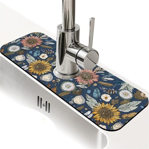 Spritzschutz für Küchenspüle, Bohemian-Blumen und Blätter, Wasserhahnmatte, Spülbecken-Gadgets, super saugfähig, schnell trocknende Matte, Tropfenfänger für Küche, Bad, Spülbeckenmatte Spritzschutz für Küchenspüle, Bohemian-Blumen und Blätter, Wasserhahnmatte, Spülbecken-Gadgets, super saugfähig, schnell trocknende Matte, Tropfenfänger für Küche, Bad, Spülbeckenmatte von ZHUZHISHAN