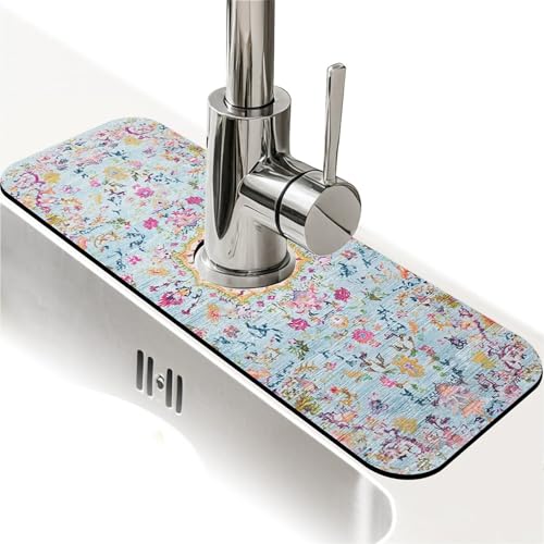 Spritzschutz für Küchenspüle, Bohemian-Stil, Blumen, Wasserhahnmatte, Spülbecken-Gadgets, super saugfähig, schnell trocknende Matte, Tropfenfänger für Küche, Bad, Spülbeckenmatte, Geschirrabtropfmatte Spritzschutz für Küchenspüle, Bohemian-Stil, Blumen, Wasserhahnmatte, Spülbecken-Gadgets, super saugfähig, schnell trocknende Matte, Tropfenfänger für Küche, Bad, Spülbeckenmatte, Geschirrabtropfmatte von ZHUZHISHAN