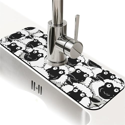 Spritzschutz für Küchenspüle, Cartoon-Design mit vielen Schafen, sehr saugfähig, schnell trocknend, Abtropfmatte für Küche, Bad, Spülbecken, Abtropfmatte, Badezimmer (38,1 x 14 cm) von ZHUZHISHAN