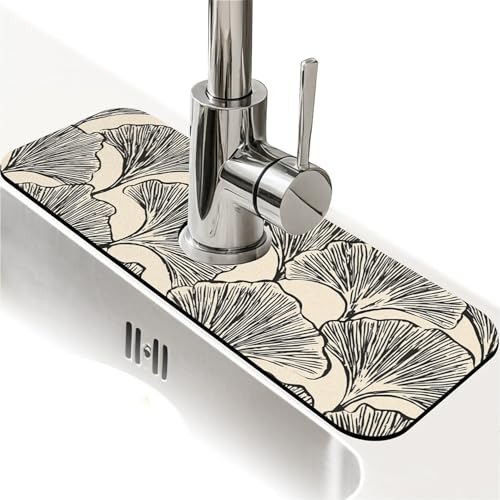 Spritzschutz für Küchenspüle, Ginkgoblätter, Wasserhahnmatte, Spülbecken-Gadgets, super saugfähig, schnell trocknende Matte, Tropffänger für Küche, Bad, Waschbeckenmatte, Geschirrabtropfmatte Spritzschutz für Küchenspüle, Ginkgoblätter, Wasserhahnmatte, Spülbecken-Gadgets, super saugfähig, schnell trocknende Matte, Tropffänger für Küche, Bad, Waschbeckenmatte, Geschirrabtropfmatte von ZHUZHISHAN