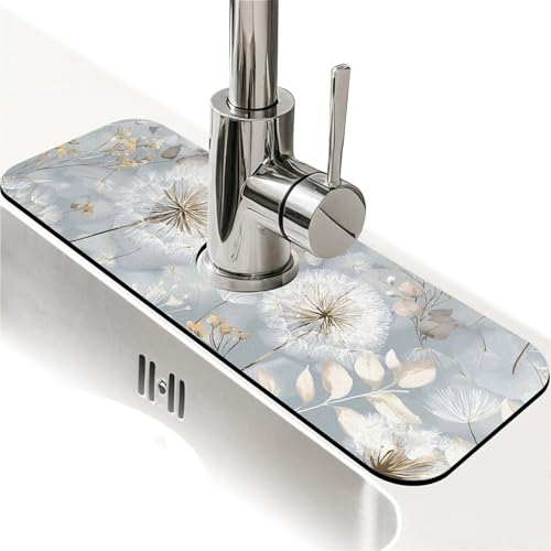 Spritzschutz für Küchenspüle, Löwenzahn und Wildblumen-Wasserhahnmatte, Spülbecken-Gadgets, super saugfähig, schnell trocknende Matte, Tropffänger für Küche, Bad, Spülbeckenmatte, Geschirrabtropfmatte Spritzschutz für Küchenspüle, Löwenzahn und Wildblumen-Wasserhahnmatte, Spülbecken-Gadgets, super saugfähig, schnell trocknende Matte, Tropffänger für Küche, Bad, Spülbeckenmatte, Geschirrabtropfmatte von ZHUZHISHAN