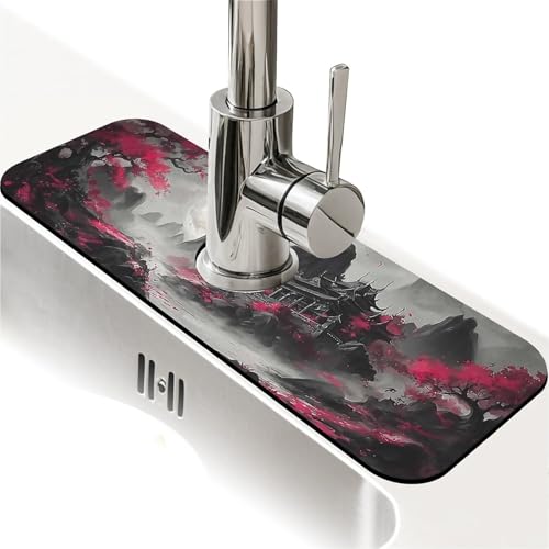 Spritzschutz für Küchenspüle, Nachtgebirge, Tempel, Wasserhahnmatte, Spülbecken-Gadgets, super saugfähig, schnell trocknende Matte, Tropfenfänger für Küche, Bad, Spülbeckenmatte, Geschirrabtropfmatte Spritzschutz für Küchenspüle, Nachtgebirge, Tempel, Wasserhahnmatte, Spülbecken-Gadgets, super saugfähig, schnell trocknende Matte, Tropfenfänger für Küche, Bad, Spülbeckenmatte, Geschirrabtropfmatte von ZHUZHISHAN