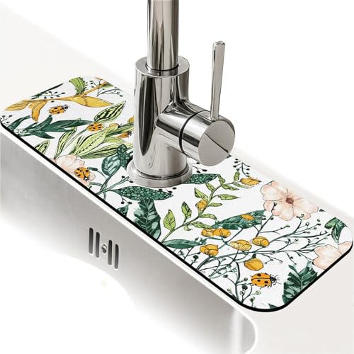 Spritzschutz für Küchenspüle, Pflanzen, Blumen, Marienkäfer, Wasserhahnmatte, Spülbecken-Gadgets, super saugfähig, schnell trocknende Matte, Tropffänger für Küche, Bad, Waschbeckenmatte Spritzschutz für Küchenspüle, Pflanzen, Blumen, Marienkäfer, Wasserhahnmatte, Spülbecken-Gadgets, super saugfähig, schnell trocknende Matte, Tropffänger für Küche, Bad, Waschbeckenmatte von ZHUZHISHAN
