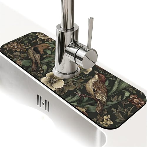 Spritzschutz für Küchenspüle, Singvögel und Tulpen, Wasserhahnmatte, Spülbecken-Gadgets, super saugfähig, schnell trocknende Matte, Tropffänger für Küche, Bad, Spülbeckenmatte, Geschirrabtropfmatte von ZHUZHISHAN
