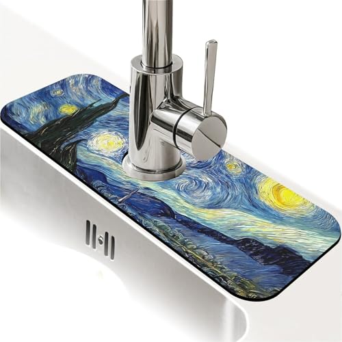 Spritzschutz für Küchenspüle, Sternennacht, Wasserhahnmatte, Spülbecken-Gadgets, super saugfähig, schnell trocknende Matte, Tropfenfänger für Küche, Bad, Spülbeckenmatte, Geschirr-Abtropfmatte von ZHUZHISHAN