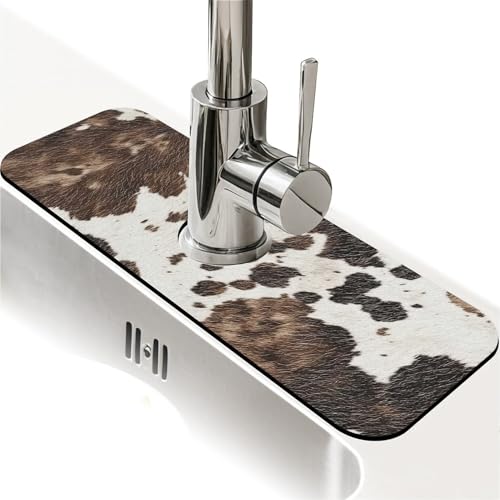 Spritzschutz für Küchenspüle, Tier-Kuhhaut-Textur, Wasserhahnmatte, Spülbecken-Gadgets, super saugfähig, schnell trocknende Matte, Tropffänger für Küche, Bad, Spülbeckenmatte, Geschirr-Abtropfmatte von ZHUZHISHAN