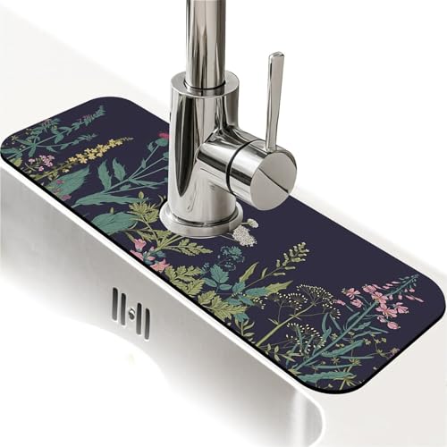 Spritzschutz für Küchenspüle, Wildblumen, Wasserhahnmatte, Spülbecken-Gadgets, super saugfähig, schnell trocknende Matte, Tropfenfänger für Küche, Bad, Spülbeckenmatte, Geschirrabtropfmatte von ZHUZHISHAN