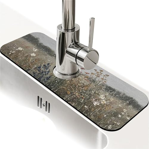 Spritzschutz für Küchenspüle, Wildblumen, Wasserhahnmatte, Spülbecken-Gadgets, super saugfähig, schnell trocknende Matte, Tropffänger für Küche, Badezimmer, Spülbeckenmatte, Geschirrabtropfmatte von ZHUZHISHAN