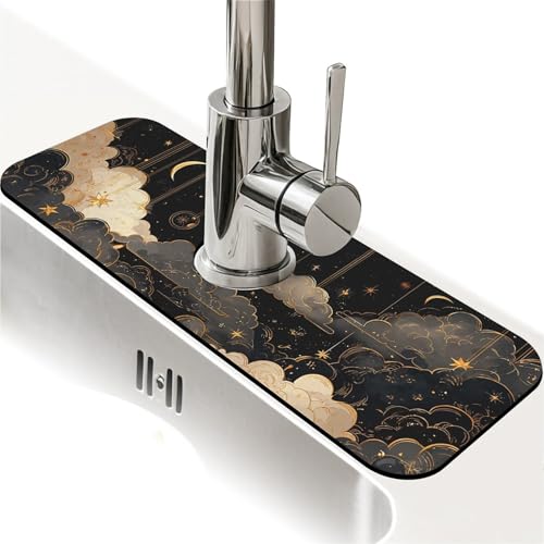 Spritzschutz für Küchenspüle, Wolken, Sterne, Monde, Wasserhahnmatte, Spülbecken-Gadgets, super saugfähig, schnell trocknende Matte, Tropfenfänger für Küche, Bad, Spülbeckenmatte, Geschirrabtropfmatte von ZHUZHISHAN