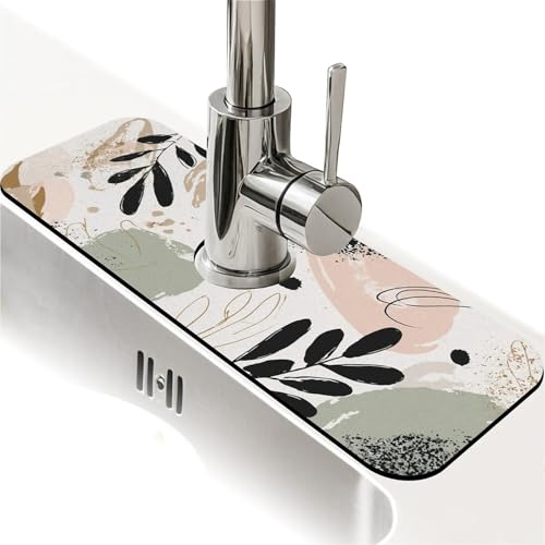 Spritzschutz für Küchenspüle, abstrakte Formen, Blätter, Wasserhahnmatte, Spülbecken-Gadgets, super saugfähig, schnell trocknende Matte, Tropfenfänger für Küche, Bad, Spülbeckenmatte von ZHUZHISHAN