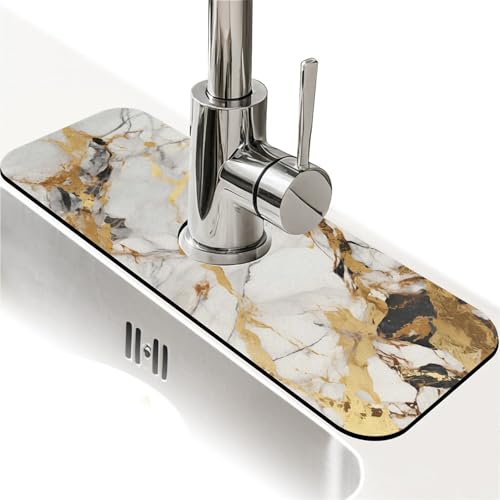 Spritzschutz für Küchenspüle, abstrakter Marmor, Gold, Wasserhahnmatte, Spülbecken-Gadgets, super saugfähig, schnell trocknende Matte, Tropfenfänger für Küche, Bad, Spülbeckenmatte von ZHUZHISHAN