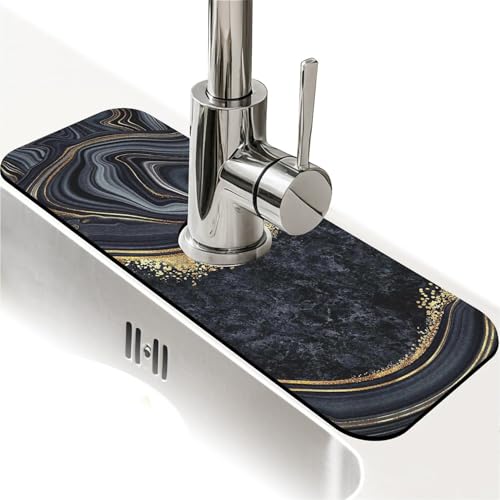 Spritzschutz für Küchenspüle, abstraktes schwarz-goldenes Marmor-Wasserhahn, Spülbecken-Gadgets, super saugfähig, schnell trocknende Matte, Tropfenfänger für Küche, Badezimmer, Spülbeckenmatte von ZHUZHISHAN
