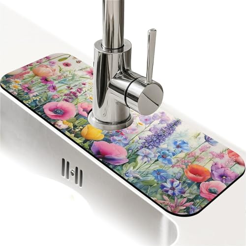 Spritzschutz für Küchenspüle, bezaubernde Gartenarmaturmatte, Spülbecken-Gadgets, super saugfähig, schnell trocknende Matte, Tropfenfänger für Küche, Bad, Spülbeckenmatte, Abtropfmatte, Badezimmer von ZHUZHISHAN