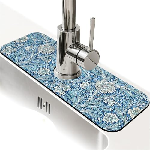 Spritzschutz für Küchenspüle, blaue Blumen, Wald, Wasserhahnmatte, Spülbecken-Gadgets, super saugfähig, schnell trocknende Matte, Tropfenfänger für Küche, Bad, Spülbeckenmatte, Geschirrabtropfmatte Spritzschutz für Küchenspüle, blaue Blumen, Wald, Wasserhahnmatte, Spülbecken-Gadgets, super saugfähig, schnell trocknende Matte, Tropfenfänger für Küche, Bad, Spülbeckenmatte, Geschirrabtropfmatte von ZHUZHISHAN