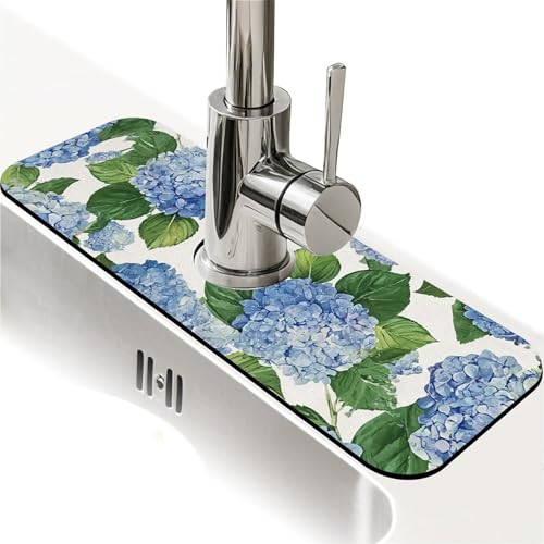 Spritzschutz für Küchenspüle, blaue Hortensien, Wasserhahnmatte, Spülbecken-Gadgets, super saugfähig, schnell trocknende Matte, Tropfenfänger für Küche, Bad, Spülbeckenmatte, Geschirrabtropfmatte Spritzschutz für Küchenspüle, blaue Hortensien, Wasserhahnmatte, Spülbecken-Gadgets, super saugfähig, schnell trocknende Matte, Tropfenfänger für Küche, Bad, Spülbeckenmatte, Geschirrabtropfmatte von ZHUZHISHAN