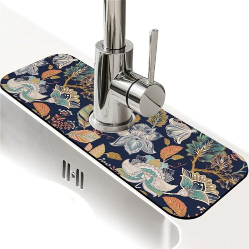Spritzschutz für Küchenspüle, bunte Blumen und Blätter, Wasserhahnmatte, Spülbecken-Gadgets, super saugfähig, schnell trocknende Matte, Tropfenfänger für Küche, Bad, Spülbeckenmatte Spritzschutz für Küchenspüle, bunte Blumen und Blätter, Wasserhahnmatte, Spülbecken-Gadgets, super saugfähig, schnell trocknende Matte, Tropfenfänger für Küche, Bad, Spülbeckenmatte von ZHUZHISHAN