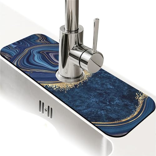 Spritzschutz für Küchenspüle, dunkelblau-goldener Marmor-Wasserhahn, Spülbecken-Gadgets, super saugfähig, schnell trocknende Matte, Tropfenfänger für Küche, Badezimmer, Spülbeckenmatte Spritzschutz für Küchenspüle, dunkelblau-goldener Marmor-Wasserhahn, Spülbecken-Gadgets, super saugfähig, schnell trocknende Matte, Tropfenfänger für Küche, Badezimmer, Spülbeckenmatte von ZHUZHISHAN