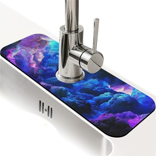 Spritzschutz für Küchenspüle, dunkelblau-violette Wolken, Wasserhahnmatte, Spülbecken-Gadgets, super saugfähig, schnell trocknende Matte, Tropffänger für Küche, Bad, Spülbeckenmatte von ZHUZHISHAN