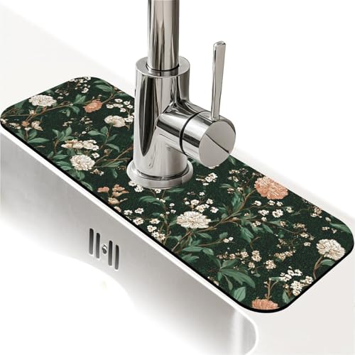 Spritzschutz für Küchenspüle, dunkelgrün, Garten-Wasserhahn-Matte, Spüle, Gadgets, super saugfähig, schnell trocknende Matte, Tropffänger für Küche, Bad, Spülbeckenmatte, Abtropfmatte, Badezimmer von ZHUZHISHAN