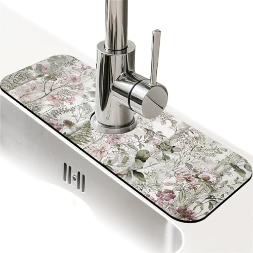Spritzschutz für Küchenspüle, eleganter Wald mit Blumen, Wasserhahnmatte, Spülbecken-Gadgets, super saugfähig, schnell trocknende Matte, Tropffänger für Küche, Bad, Spülbeckenmatte Spritzschutz für Küchenspüle, eleganter Wald mit Blumen, Wasserhahnmatte, Spülbecken-Gadgets, super saugfähig, schnell trocknende Matte, Tropffänger für Küche, Bad, Spülbeckenmatte von ZHUZHISHAN