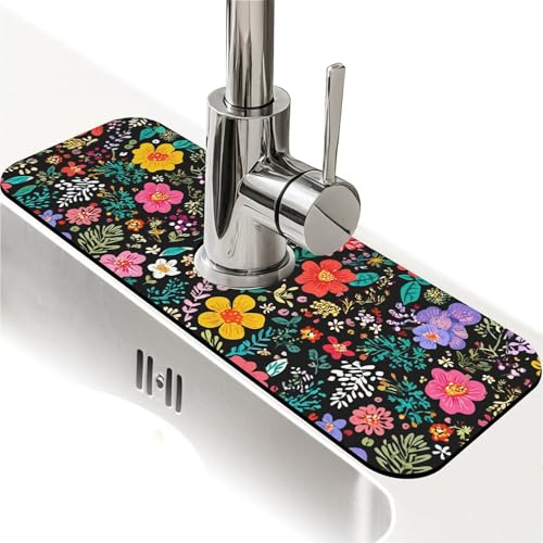 Spritzschutz für Küchenspüle, farbige Blumen und Blätter, Wasserhahnmatte, Spülbecken-Gadgets, super saugfähig, schnell trocknende Matte, Tropfenfänger für Küche, Bad, Spülbeckenmatte Spritzschutz für Küchenspüle, farbige Blumen und Blätter, Wasserhahnmatte, Spülbecken-Gadgets, super saugfähig, schnell trocknende Matte, Tropfenfänger für Küche, Bad, Spülbeckenmatte von ZHUZHISHAN