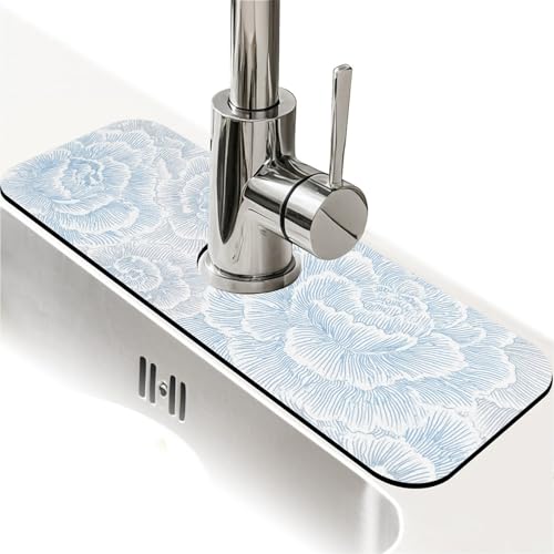 Spritzschutz für Küchenspüle, grau-blaue Blumen-Wasserhahn-Matte, Spülbecken-Gadgets, super saugfähig, schnell trocknende Matte, Tropfenfänger für Küche, Bad, Spülbeckenmatte, Geschirr-Abtropfmatte Spritzschutz für Küchenspüle, grau-blaue Blumen-Wasserhahn-Matte, Spülbecken-Gadgets, super saugfähig, schnell trocknende Matte, Tropfenfänger für Küche, Bad, Spülbeckenmatte, Geschirr-Abtropfmatte von ZHUZHISHAN