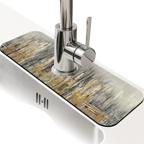 Spritzschutz für Küchenspüle, grau-goldener Riss, Wasserhahnmatte, Spülbecken-Gadgets, super saugfähig, schnell trocknende Matte, Tropfenfänger für Küche, Bad, Spülbeckenmatte, Geschirrabtropfmatte von ZHUZHISHAN