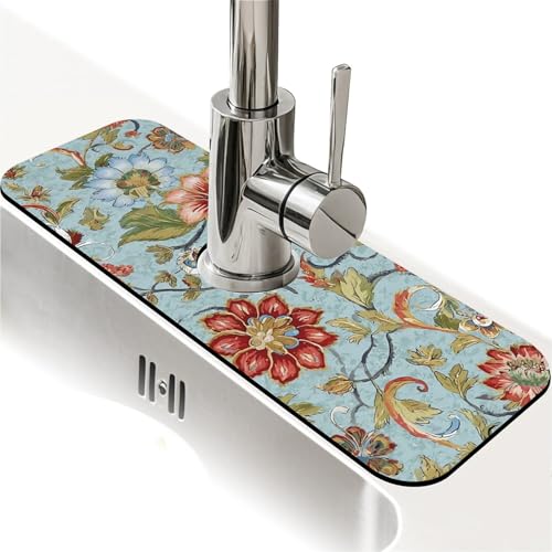 Spritzschutz für Küchenspüle, große Blumen und Blätter, Wasserhahnmatte, Spülbecken-Gadgets, super saugfähig, schnell trocknende Matte, Tropfenfänger für Küche, Bad, Spülbeckenmatte Spritzschutz für Küchenspüle, große Blumen und Blätter, Wasserhahnmatte, Spülbecken-Gadgets, super saugfähig, schnell trocknende Matte, Tropfenfänger für Küche, Bad, Spülbeckenmatte von ZHUZHISHAN