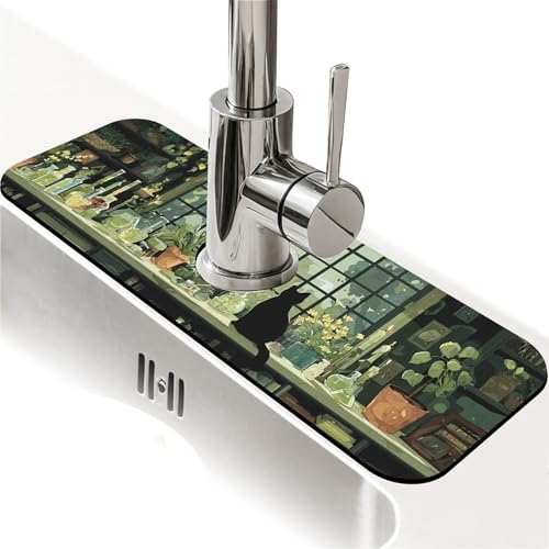 Spritzschutz für Küchenspüle, grüne Hexenzimmer, Wasserhahnmatte, Spülbecken-Gadgets, super saugfähig, schnell trocknende Matte, Tropfenfänger für Küche, Bad, Spülbeckenmatte, Geschirrabtropfmatte von ZHUZHISHAN