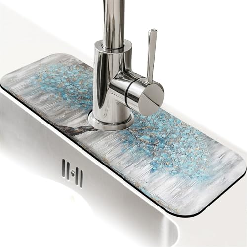 Spritzschutz für Küchenspüle, hellblauer Baum, Wasserhahnmatte, Spülbecken-Gadgets, super saugfähig, schnell trocknende Matte, Tropfenfänger für Küche, Bad, Spülbeckenmatte, Geschirrabtropfmatte Spritzschutz für Küchenspüle, hellblauer Baum, Wasserhahnmatte, Spülbecken-Gadgets, super saugfähig, schnell trocknende Matte, Tropfenfänger für Küche, Bad, Spülbeckenmatte, Geschirrabtropfmatte von ZHUZHISHAN