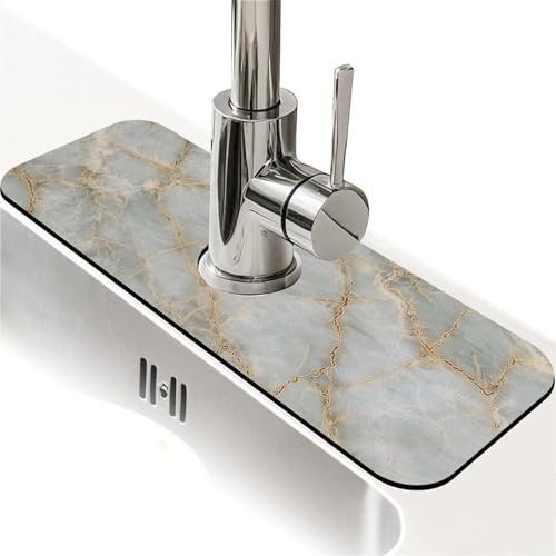 Spritzschutz für Küchenspüle, hellgrauer Marmor, Wasserhahnmatte, Spülbecken-Gadgets, super saugfähig, schnell trocknende Matte, Tropfenfänger für Küche, Bad, Spülbeckenmatte, Geschirrabtropfmatte von ZHUZHISHAN