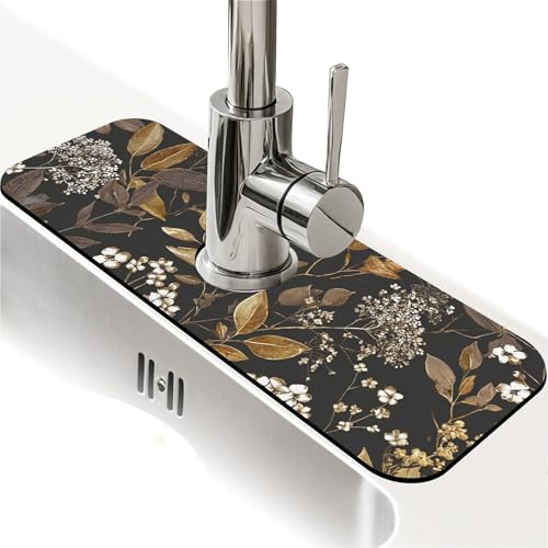 Spritzschutz für Küchenspüle, kleine Blumen und Blätter, Wasserhahnmatte, Spülbecken-Gadgets, super saugfähig, schnell trocknende Matte, Tropfenfänger für Küche, Bad, Spülbeckenmatte Spritzschutz für Küchenspüle, kleine Blumen und Blätter, Wasserhahnmatte, Spülbecken-Gadgets, super saugfähig, schnell trocknende Matte, Tropfenfänger für Küche, Bad, Spülbeckenmatte von ZHUZHISHAN