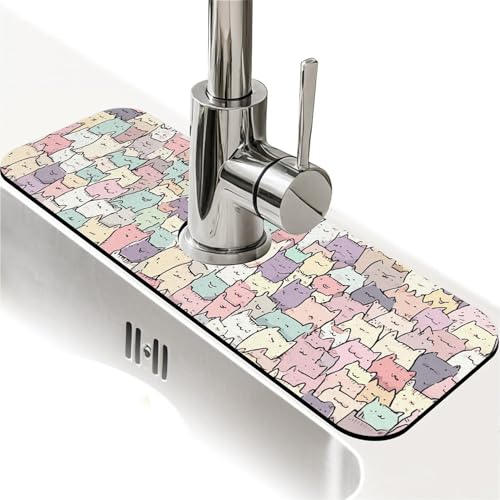 Spritzschutz für Küchenspüle, niedliche bunte Katzen, Wasserhahnmatte, Spülbecken-Gadgets, super saugfähig, schnell trocknende Matte, Tropfenfänger für Küche, Bad, Spülbeckenmatte Spritzschutz für Küchenspüle, niedliche bunte Katzen, Wasserhahnmatte, Spülbecken-Gadgets, super saugfähig, schnell trocknende Matte, Tropfenfänger für Küche, Bad, Spülbeckenmatte von ZHUZHISHAN