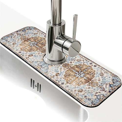 Spritzschutz für Küchenspüle, persische Blumen, Wasserhahnmatte, Spülbecken-Gadgets, super saugfähig, schnell trocknende Matte, Tropfenfänger für Küche, Bad, Spülbeckenmatte, Geschirrabtropfmatte von ZHUZHISHAN