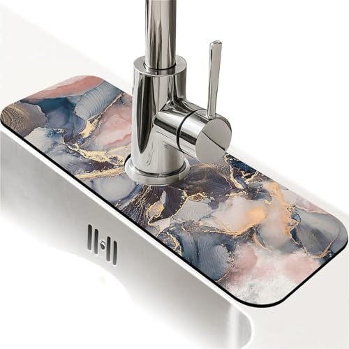 Spritzschutz für Küchenspüle, rosa blau und goldfarben, Marmor-Wasserhahnmatte, Spülbecken-Gadgets, super saugfähig, schnell trocknende Matte, Tropffänger für Küche, Bad, Spülbeckenmatte von ZHUZHISHAN