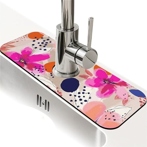 Spritzschutz für Küchenspüle, rosa-orange Blumen, Wasserhahnmatte, Spülbecken-Gadgets, super saugfähig, schnell trocknende Matte, Tropffänger für Küche, Bad, Spülbeckenmatte, Geschirrabtropfmatte Spritzschutz für Küchenspüle, rosa-orange Blumen, Wasserhahnmatte, Spülbecken-Gadgets, super saugfähig, schnell trocknende Matte, Tropffänger für Küche, Bad, Spülbeckenmatte, Geschirrabtropfmatte von ZHUZHISHAN