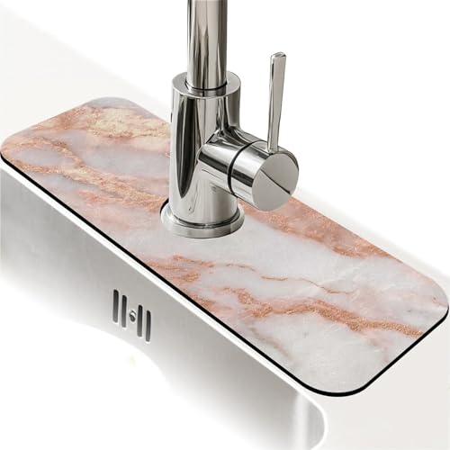 Spritzschutz für Küchenspüle, rotgoldener weißer Marmor, Wasserhahnmatte, Spülbecken-Gadgets, super saugfähig, schnell trocknende Matte, Tropfenfänger für Küche, Bad, Spülbeckenmatte Spritzschutz für Küchenspüle, rotgoldener weißer Marmor, Wasserhahnmatte, Spülbecken-Gadgets, super saugfähig, schnell trocknende Matte, Tropfenfänger für Küche, Bad, Spülbeckenmatte von ZHUZHISHAN