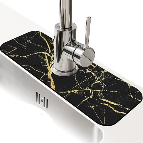 Spritzschutz für Küchenspüle, schwarz-goldener Marmor-Wasserhahn, Spülbecken-Gadgets, super saugfähig, schnell trocknende Matte, Tropfenfänger für Küche, Bad, Spülbeckenmatte, Geschirrabtropfmatte Spritzschutz für Küchenspüle, schwarz-goldener Marmor-Wasserhahn, Spülbecken-Gadgets, super saugfähig, schnell trocknende Matte, Tropfenfänger für Küche, Bad, Spülbeckenmatte, Geschirrabtropfmatte von ZHUZHISHAN